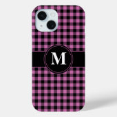 Modern Monogram Roze Plaid Patroon Case-Mate iPhone Case (Achterkant)