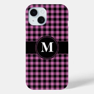 Modern Monogram Roze Plaid Patroon iPhone 15 Case
