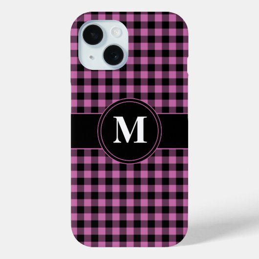 Modern Monogram Roze Plaid Patroon Case-Mate iPhone Case (Achterkant)