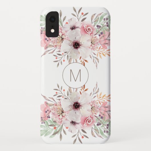 Modern Monogram roze Waterverf Floral Case-Mate iPhone Case (Achterkant)