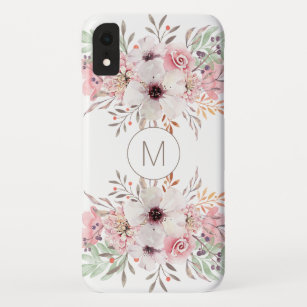 Modern Monogram roze Waterverf Floral Case-Mate iPhone Case