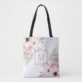 Modern Monogram roze Waterverf Floral Tote Bag (Voorkant)