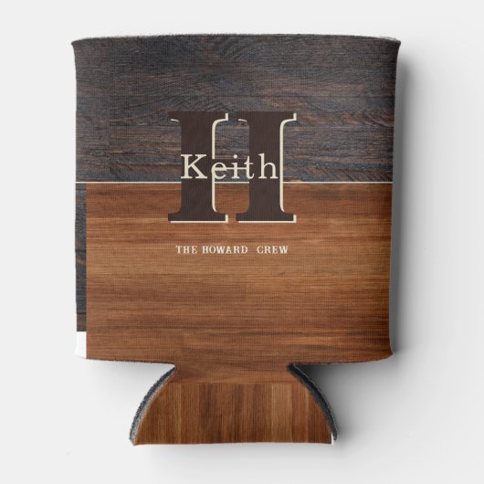 Modern Monogram Rustic Wood Tone Brown Blikjeskoeler (Voorkant)