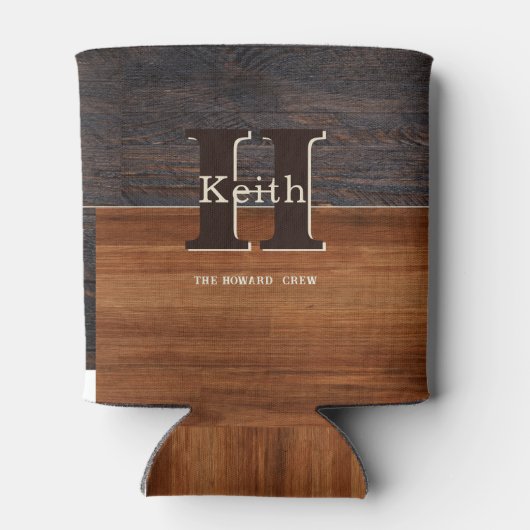 Modern Monogram Rustic Wood Tone Brown Blikjeskoeler (Achterkant)