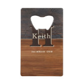Modern Monogram Rustic Wood Tone Brown Creditkaart Flessenopener (Achterkant)
