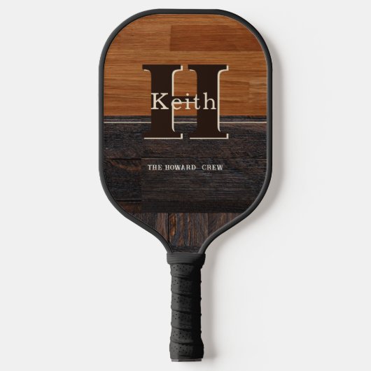 Modern Monogram Rustic Wood Tone Brown Pickleball Paddle (Voorkant)