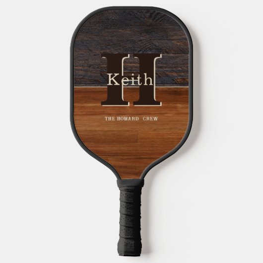 Modern Monogram Rustic Wood Tone Brown Pickleball Paddle (Achterkant)