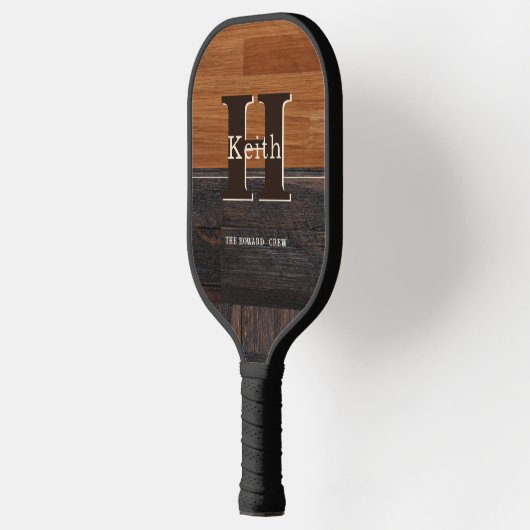 Modern Monogram Rustic Wood Tone Brown Pickleball Paddle (Links)