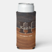 Modern Monogram Rustic Wood Tone Brown Seltzer Blikjeskoeler (Seltzer Voorkant)