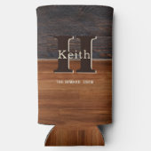 Modern Monogram Rustic Wood Tone Brown Seltzer Blikjeskoeler (Achterkant)