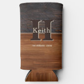 Modern Monogram Rustic Wood Tone Brown Seltzer Blikjeskoeler (Voorkant)