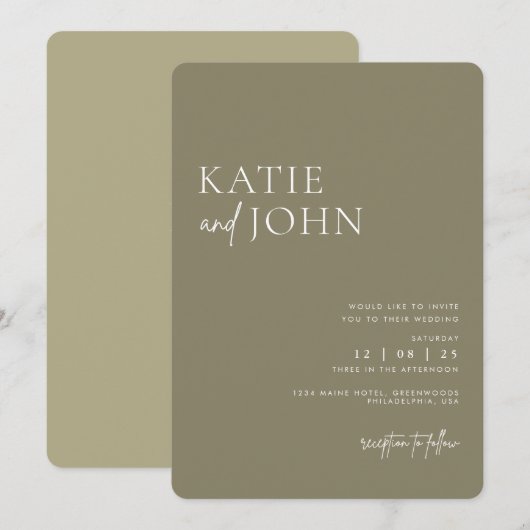 Modern Monogram Sage Green Wedding Kaart (Voorkant / Achterkant)