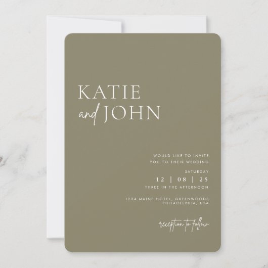 Modern Monogram Sage Green Wedding Kaart (Voorkant)