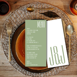 Modern Monogram Sage Green White Wedding Menu