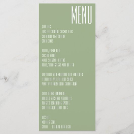 Modern Monogram Sage Green White Wedding Menu (Voorkant)
