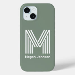 Modern Monogram Sage Groen iPhone 15 Case