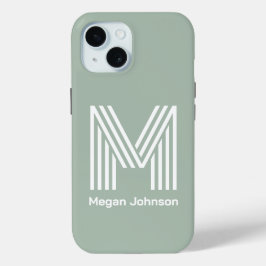Modern Monogram Sage Groen iPhone 15 Case