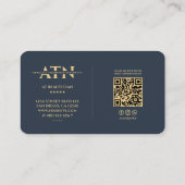 Modern Monogram Schoonheidsspecialiste Blauw Goud Visitekaartje (Achterkant)