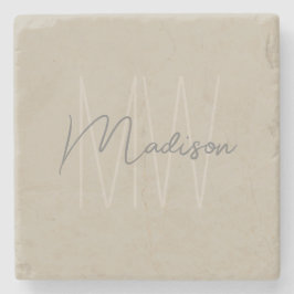 Modern monogram script beige stenen onderzetter