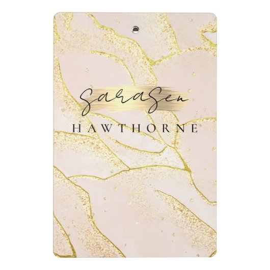 Modern Monogram Script Blush Pink Gold Folie Mini Klembord (Achterkant)