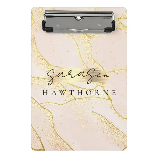 Modern Monogram Script Blush Pink Gold Folie Mini Klembord (Voorkant)