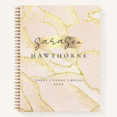 Modern Monogram Script Blush Pink Gold Folie Notitieboek (Voorkant)