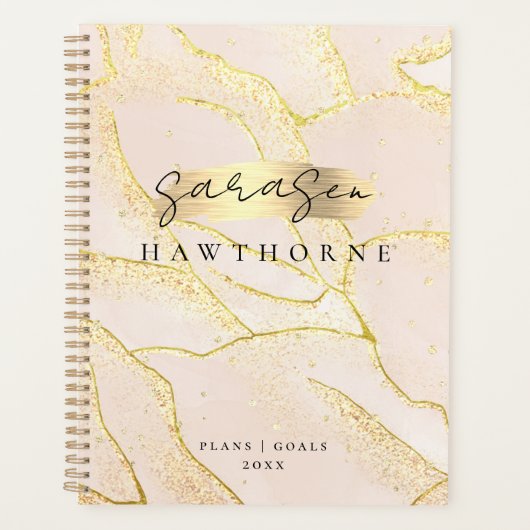 Modern Monogram Script Blush Pink Gold Folie Planner (Voorkant)