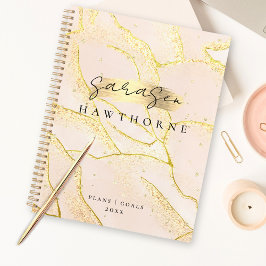 Modern Monogram Script Blush Pink Gold Folie Planner