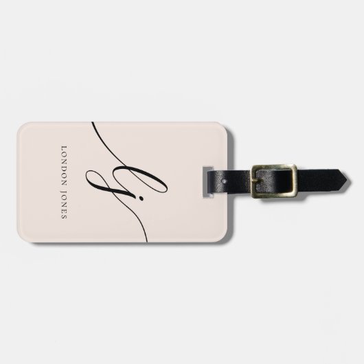 Modern Monogram Script Calligrafie Blush Pink Bagagelabel (Voorkant horizontaal)