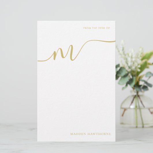 Modern Monogram Script Calligrafie Gold Note Paper Briefpapier (Staand voorkant)
