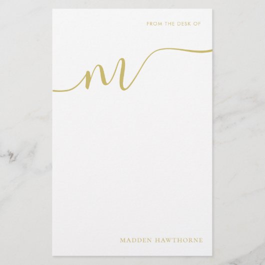 Modern Monogram Script Calligrafie Gold Note Paper Briefpapier (Voorkant)