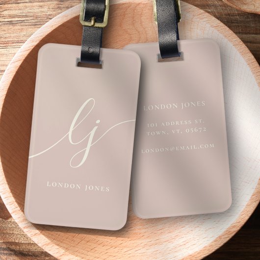 Modern Monogram Script Calligrafie Roos Roze Ivoor Bagagelabel