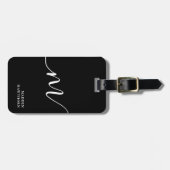 Modern Monogram Script Calligrafie Zwart Bagagelabel (Voorkant horizontaal)