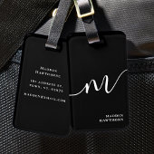 Modern Monogram Script Calligrafie Zwart Bagagelabel