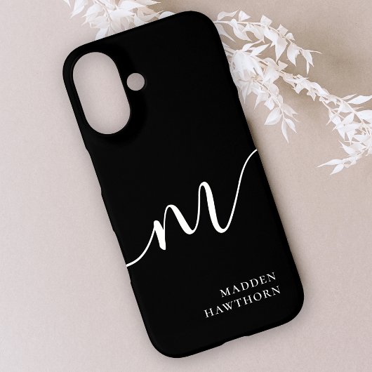 Modern Monogram Script Calligrafie Zwart Case-Mate iPhone Case