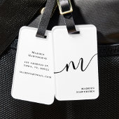 Modern Monogram Script Calligrafie Zwart Wit Bagagelabel