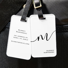 Modern Monogram Script Calligrafie Zwart Wit Bagagelabel