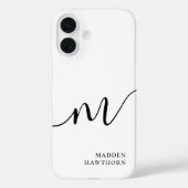 Modern Monogram Script Calligrafie Zwart Wit Case-Mate iPhone Case (Achterkant)
