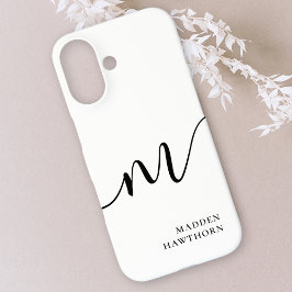 Modern Monogram Script Calligrafie Zwart Wit iPhone 16 Hoesje