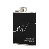 Modern Monogram Script Calligrafie Zwart Wit Heupfles (Links)