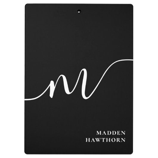 Modern Monogram Script Calligrafie Zwart Wit Klembord (Achterkant)