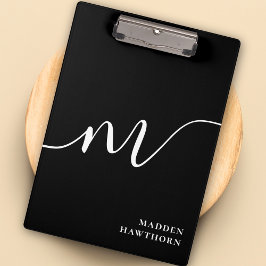 Modern Monogram Script Calligrafie Zwart Wit Klembord