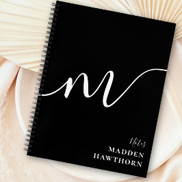 Modern Monogram Script Calligrafie Zwart Wit Notitieboek