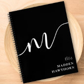 Modern Monogram Script Calligrafie Zwart Wit Notitieboek