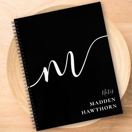 Modern Monogram Script Calligrafie Zwart Wit Notitieboek