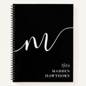 Modern Monogram Script Calligrafie Zwart Wit Notitieboek (Voorkant)