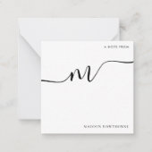 Modern Monogram Script Calligrafie Zwart Wit Notitiekaartje (Voorkant)
