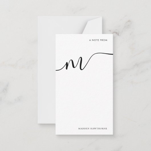 Modern Monogram Script Calligrafie Zwart Wit Notitiekaartje (Voorkant)