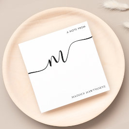 Modern Monogram Script Calligrafie Zwart Wit Notitiekaartje