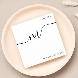 Modern Monogram Script Calligrafie Zwart Wit Notitiekaartje